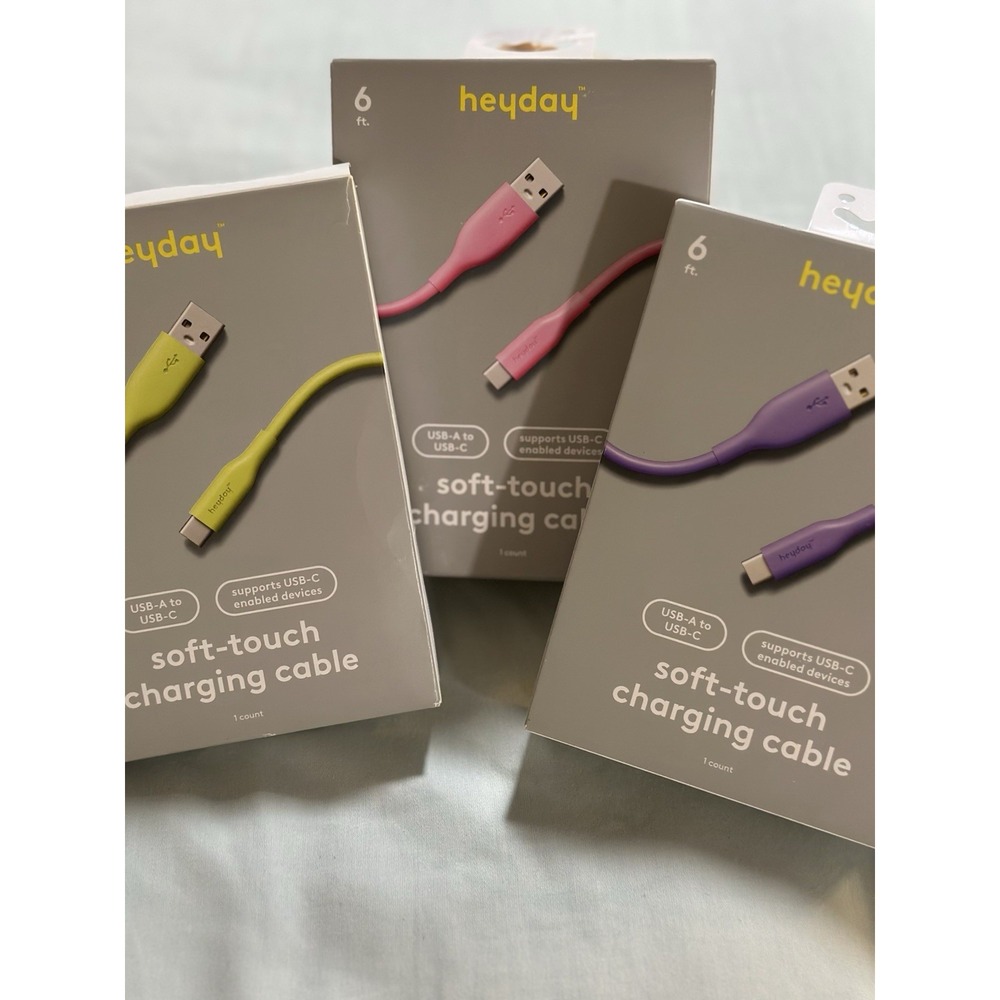 3pc - 6 Ft Heyday Soft-touch Charging Cables USB-A To USB-C - Purple/Pink/Lime - Picture 2 of 5